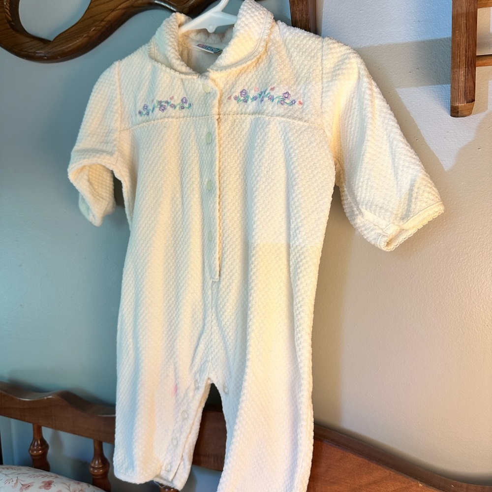 Little Me Cream Textured Footie with Embroidery